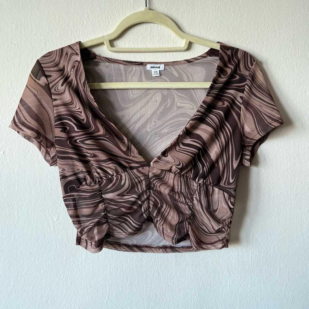 Brown Marble Swirl Tie Dye Print Crop Top